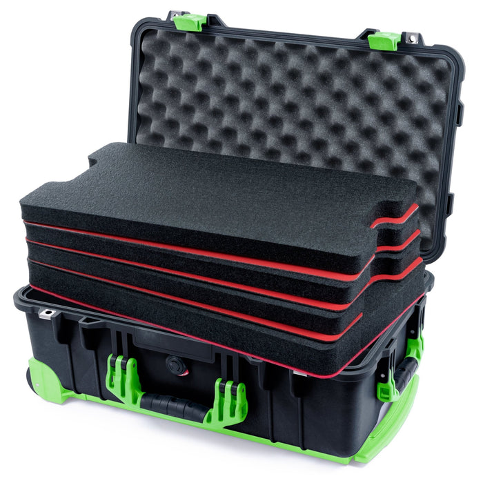 Pelican 1510 Case - Black & Lime Green Trolley - DIY Tool Foam Kit / Convolute Lid Foam