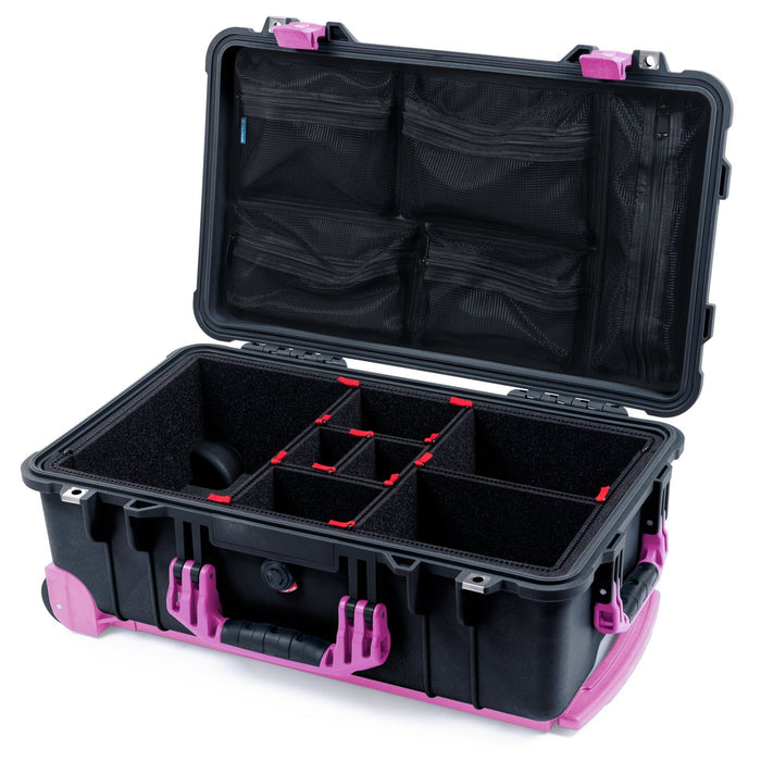 Pelican 1510 Case - Black & Magenta Trolley - TrekPak Divider System / Mesh Lid Organizer