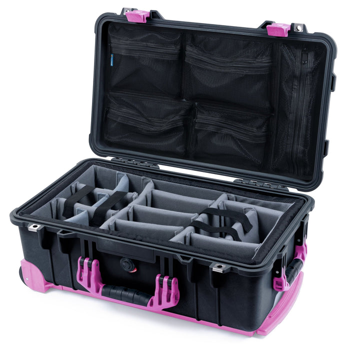 Pelican 1510 Case - Black & Magenta Trolley - Padded Microfiber Dividers / Mesh Lid Organizer