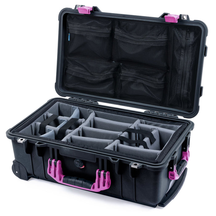 Pelican 1510 Case - Black & Magenta - Padded Microfiber Dividers / Mesh Lid Organizer