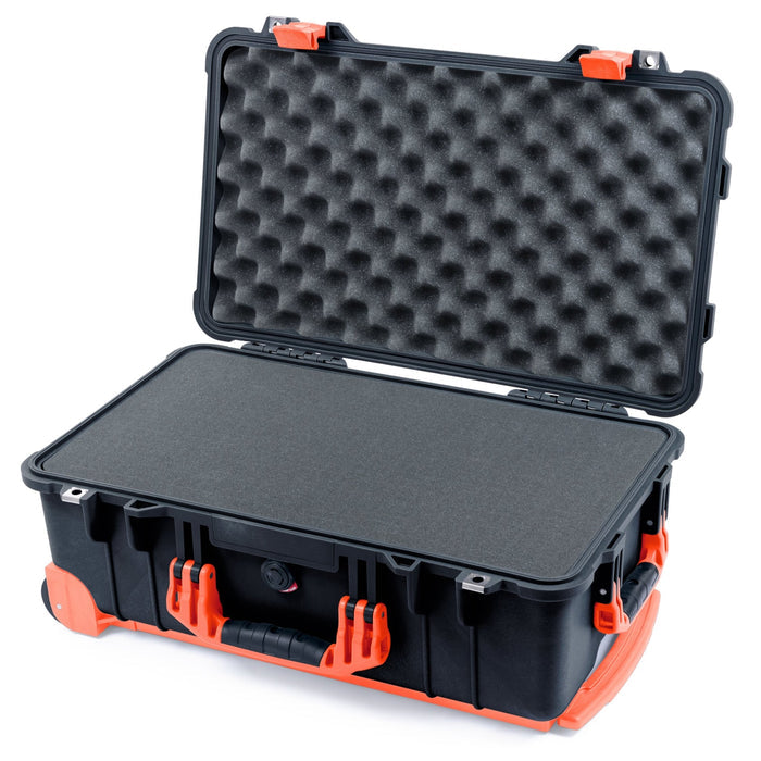 Pelican 1510 Case - Black & Orange Trolley - Pick & Pluck Foam / Convolute Lid Foam