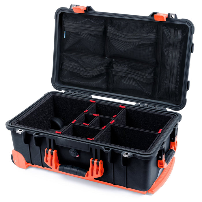 Pelican 1510 Case - Black & Orange Trolley - TrekPak Divider System / Mesh Lid Organizer