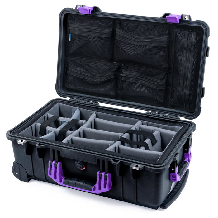 Pelican 1510 Case - Black & Purple - Padded Microfiber Dividers / Mesh Lid Organizer