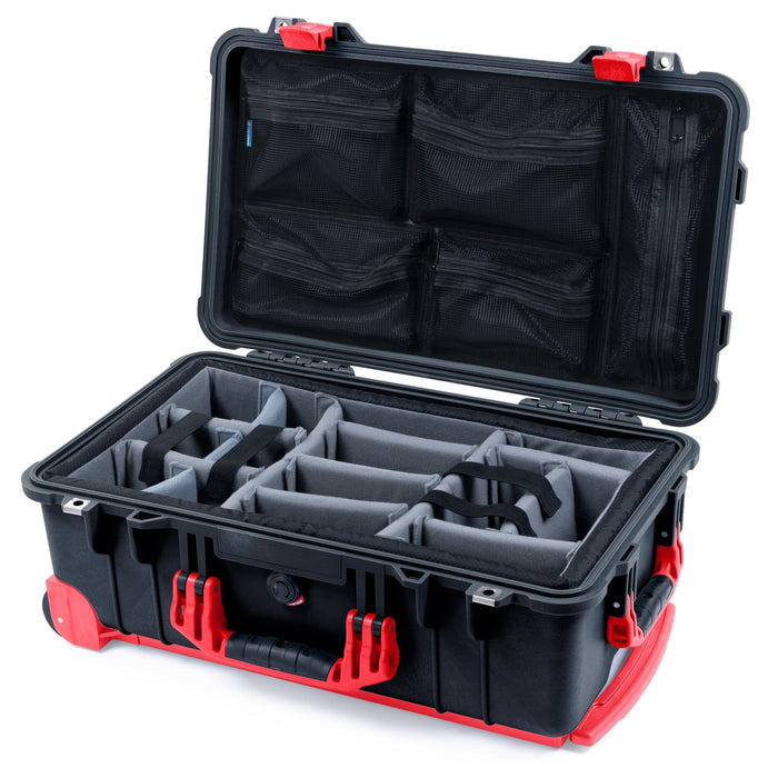 Pelican 1510 Case - Black & Red Trolley - Padded Microfiber Dividers / Mesh Lid Organizer