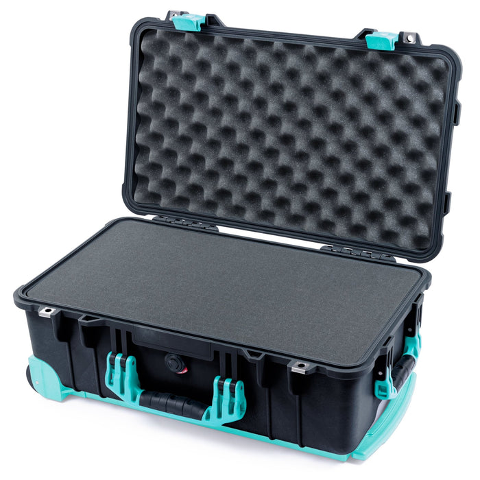 Pelican 1510 Case - Black & Teal Trolley - Pick & Pluck Foam / Convolute Lid Foam