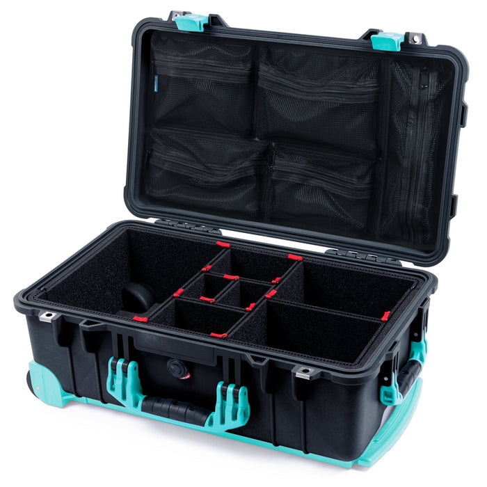 Pelican 1510 Case - Black & Teal Trolley - TrekPak Divider System / Mesh Lid Organizer