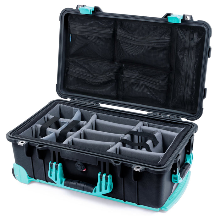 Pelican 1510 Case - Black & Teal Trolley - Padded Microfiber Dividers / Mesh Lid Organizer