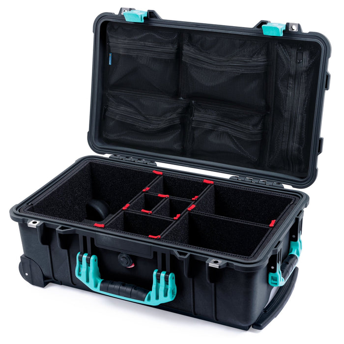 Pelican 1510 Case - Black & Teal - TrekPak Divider System / Mesh Lid Organizer