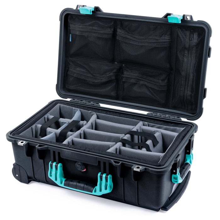 Pelican 1510 Case - Black & Teal - Padded Microfiber Dividers / Mesh Lid Organizer