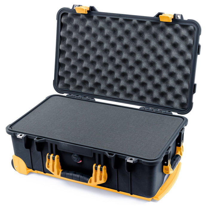 Pelican 1510 Case - Black & Yellow Trolley - Pick & Pluck Foam / Convolute Lid Foam