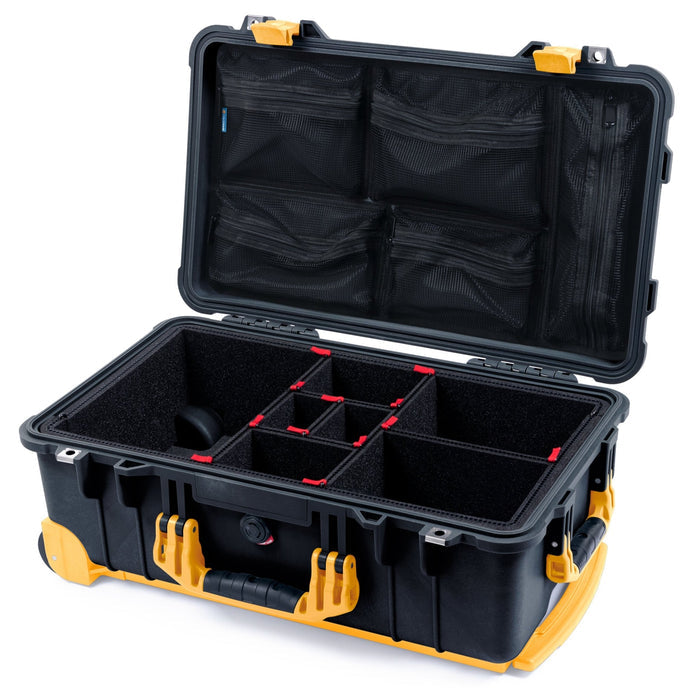Pelican 1510 Case - Black & Yellow Trolley - TrekPak Divider System / Mesh Lid Organizer