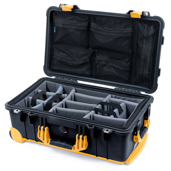Pelican 1510 Case - Black & Yellow Trolley - Padded Microfiber Dividers / Mesh Lid Organizer