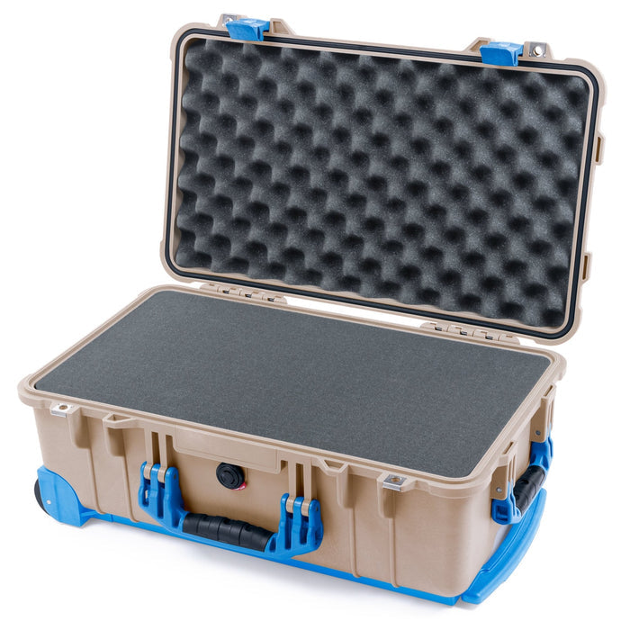 Pelican 1510 Case - Desert Tan & Blue Trolley - Pick & Pluck Foam / Convolute Lid Foam
