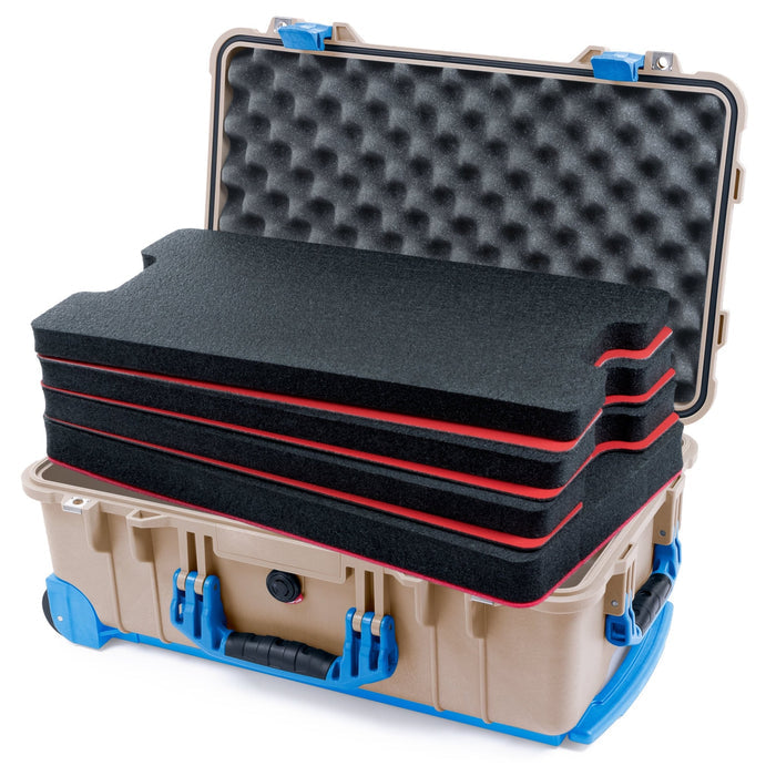 Pelican 1510 Case - Desert Tan & Blue Trolley - DIY Tool Foam Kit / Convolute Lid Foam