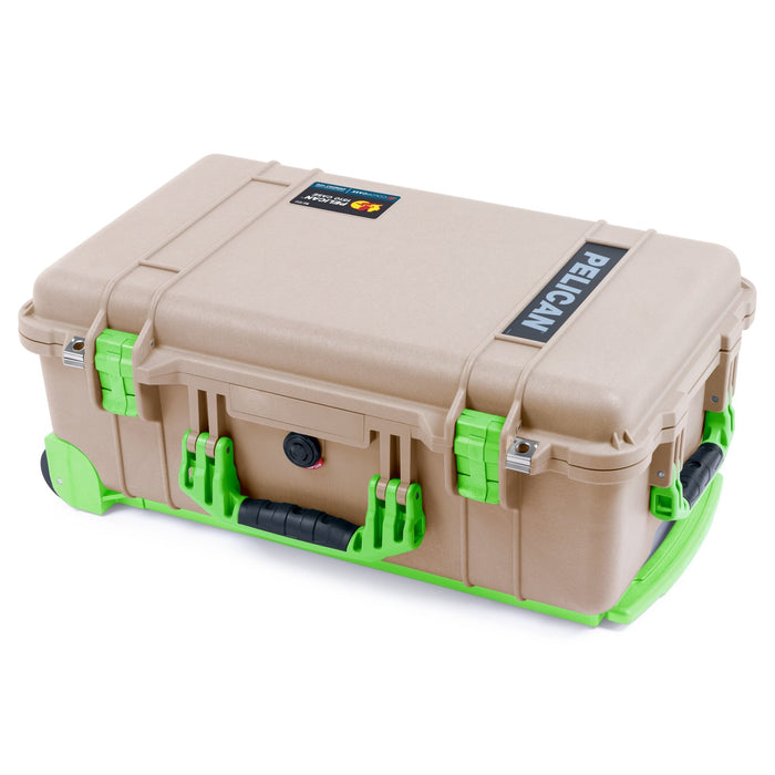 Pelican 1510 Case - Desert Tan & Lime Green Trolley - Empty (Case Only)