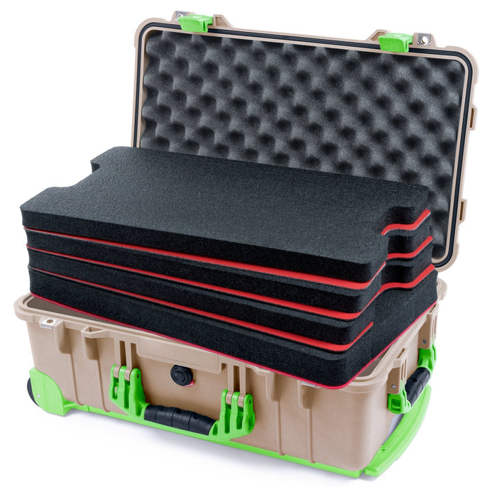 Pelican 1510 Case - Desert Tan & Lime Green Trolley - DIY Tool Foam Kit / Convolute Lid Foam