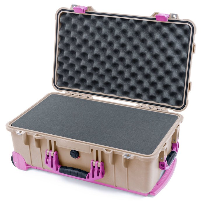 Pelican 1510 Case - Desert Tan & Magenta Trolley - Pick & Pluck Foam / Convolute Lid Foam