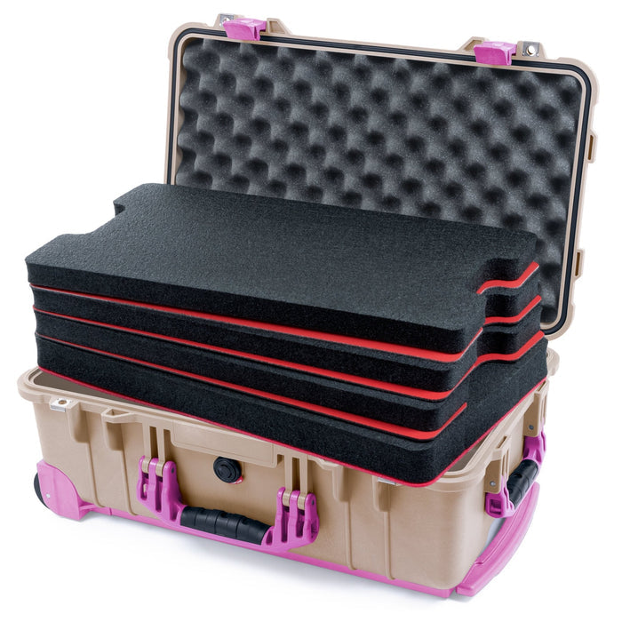 Pelican 1510 Case - Desert Tan & Magenta Trolley - DIY Tool Foam Kit / Convolute Lid Foam