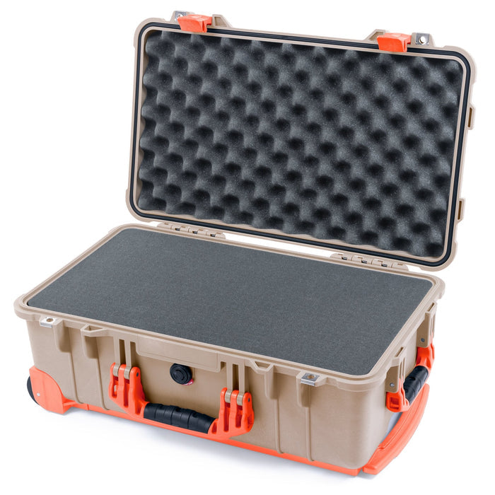 Pelican 1510 Case - Desert Tan & Orange Trolley - Pick & Pluck Foam / Convolute Lid Foam