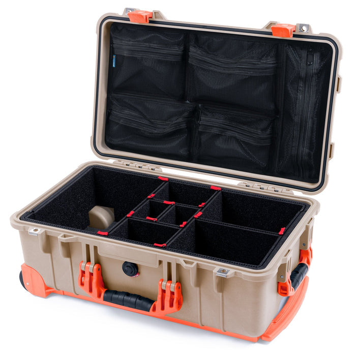 Pelican 1510 Case - Desert Tan & Orange Trolley - TrekPak Divider System / Mesh Lid Organizer