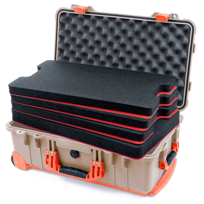 Pelican 1510 Case - Desert Tan & Orange Trolley - DIY Tool Foam Kit / Convolute Lid Foam