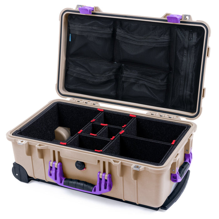 Pelican 1510 Case - Desert Tan & Purple - TrekPak Divider System / Mesh Lid Organizer