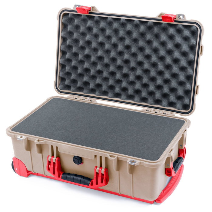 Pelican 1510 Case - Desert Tan & Red Trolley - Pick & Pluck Foam / Convolute Lid Foam