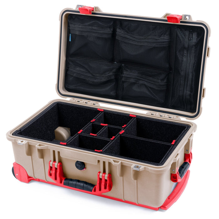 Pelican 1510 Case - Desert Tan & Red Trolley - TrekPak Divider System / Mesh Lid Organizer