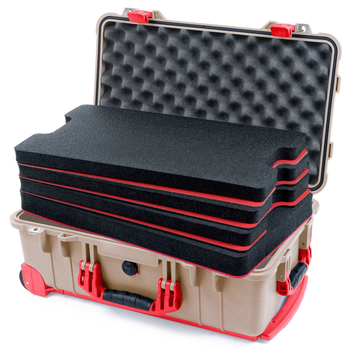 Pelican 1510 Case - Desert Tan & Red Trolley - DIY Tool Foam Kit / Convolute Lid Foam