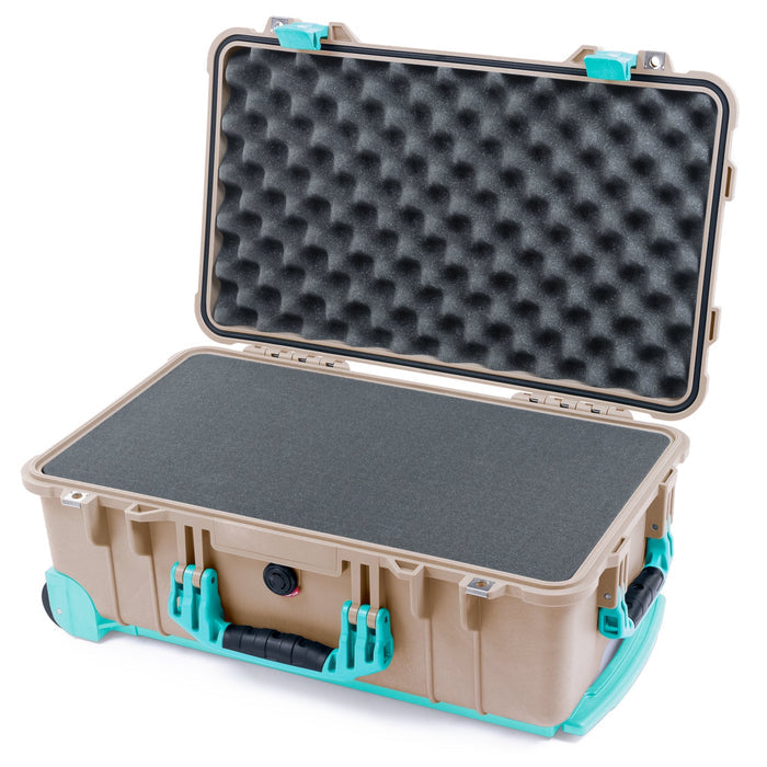 Pelican 1510 Case - Desert Tan & Teal Trolley - Pick & Pluck Foam / Convolute Lid Foam