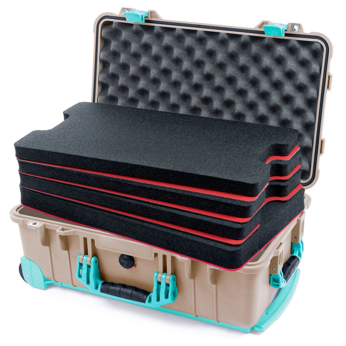 Pelican 1510 Case - Desert Tan & Teal Trolley - DIY Tool Foam Kit / Convolute Lid Foam
