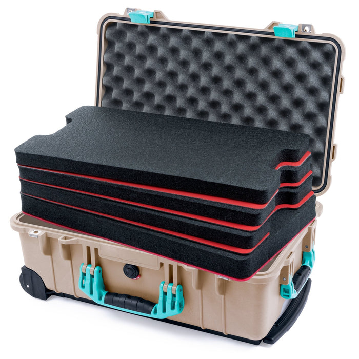 Pelican 1510 Case - Desert Tan & Teal - DIY Tool Foam Kit / Convolute Lid Foam