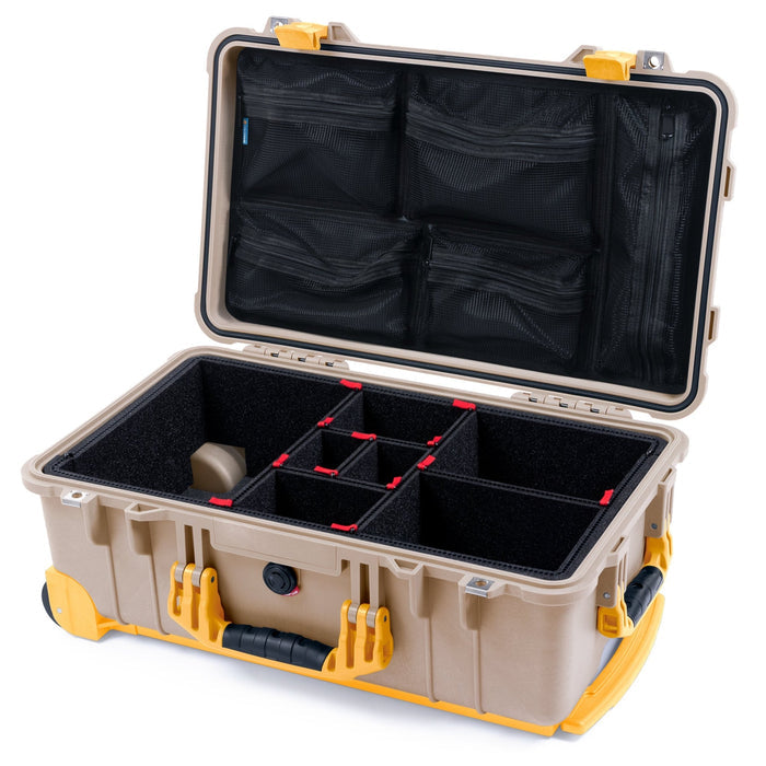 Pelican 1510 Case - Desert Tan & Yellow Trolley - TrekPak Divider System / Mesh Lid Organizer