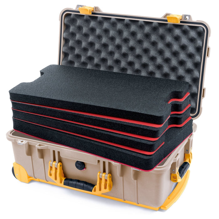 Pelican 1510 Case - Desert Tan & Yellow Trolley - DIY Tool Foam Kit / Convolute Lid Foam