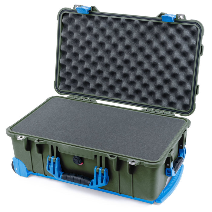 Pelican 1510 Case - OD Green & Blue Trolley - Pick & Pluck Foam / Convolute Lid Foam