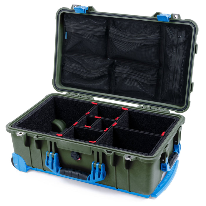 Pelican 1510 Case - OD Green & Blue Trolley - TrekPak Divider System / Mesh Lid Organizer
