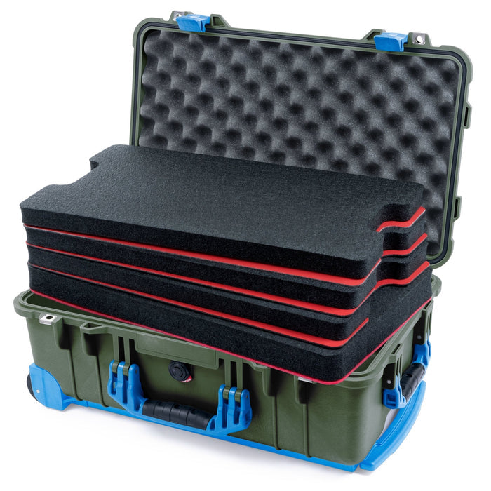 Pelican 1510 Case - OD Green & Blue Trolley - DIY Tool Foam Kit / Convolute Lid Foam