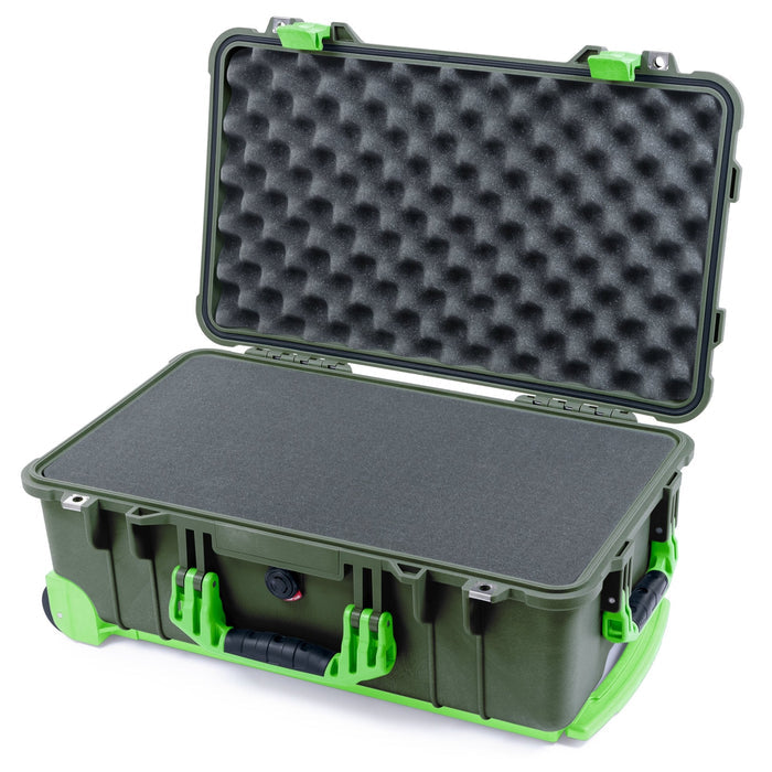 Pelican 1510 Case - OD Green & Lime Green Trolley - Pick & Pluck Foam / Convolute Lid Foam