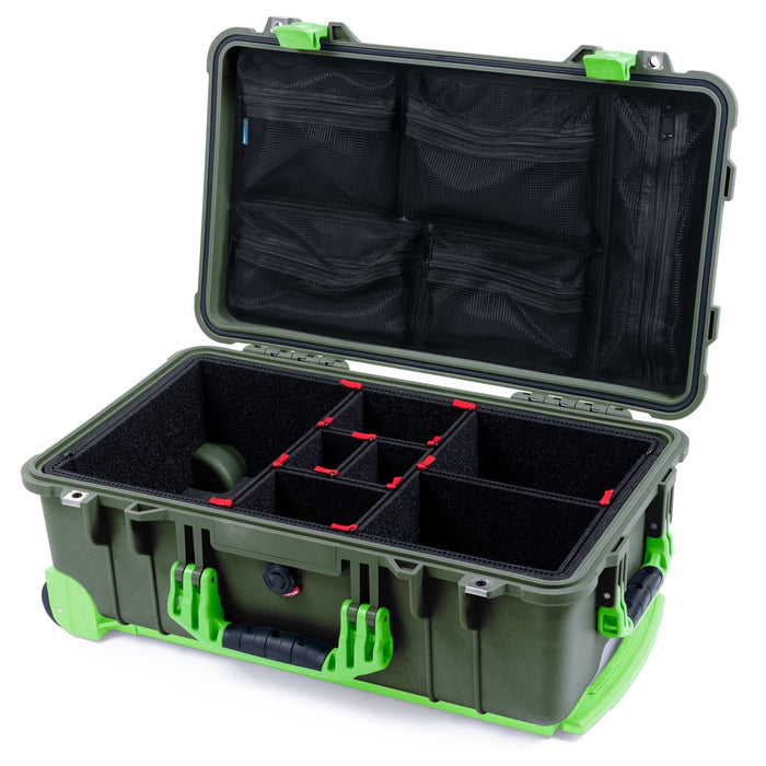 Pelican 1510 Case - OD Green & Lime Green Trolley - TrekPak Divider System / Mesh Lid Organizer