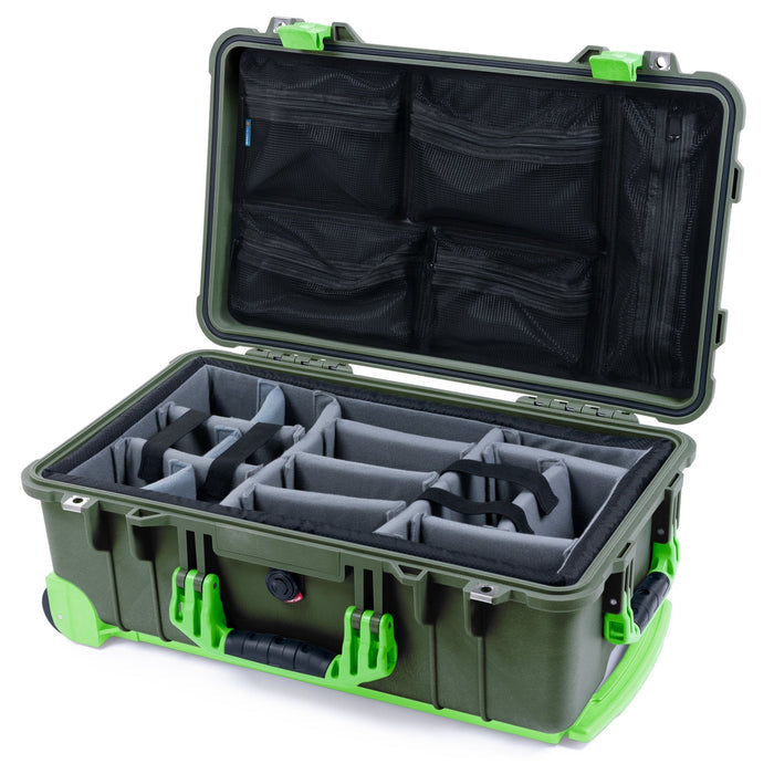 Pelican 1510 Case - OD Green & Lime Green Trolley - Padded Microfiber Dividers / Mesh Lid Organizer