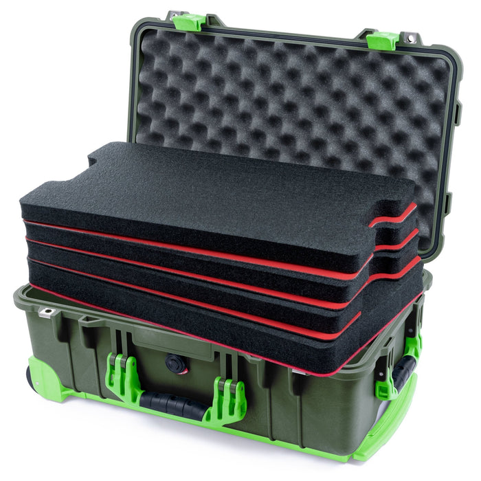 Pelican 1510 Case - OD Green & Lime Green Trolley - DIY Tool Foam Kit / Convolute Lid Foam