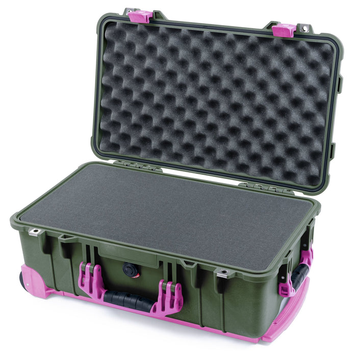 Pelican 1510 Case - OD Green & Magenta Trolley - Pick & Pluck Foam / Convolute Lid Foam