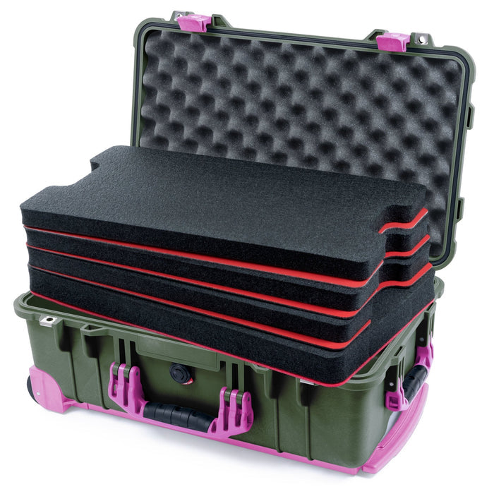 Pelican 1510 Case - OD Green & Magenta Trolley - DIY Tool Foam Kit / Convolute Lid Foam