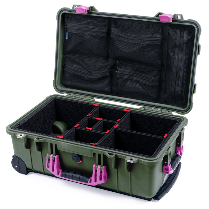 Pelican 1510 Case - OD Green & Magenta - TrekPak Divider System / Mesh Lid Organizer