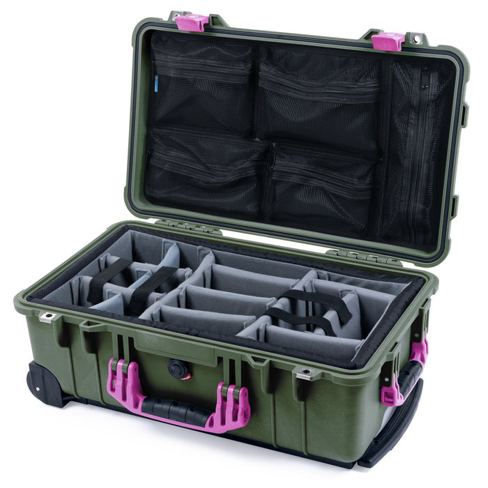 Pelican 1510 Case - OD Green & Magenta - Padded Microfiber Dividers / Mesh Lid Organizer