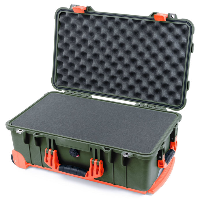 Pelican 1510 Case - OD Green & Orange Trolley - Pick & Pluck Foam / Convolute Lid Foam