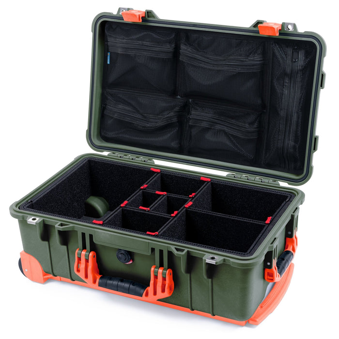 Pelican 1510 Case - OD Green & Orange Trolley - TrekPak Divider System / Mesh Lid Organizer