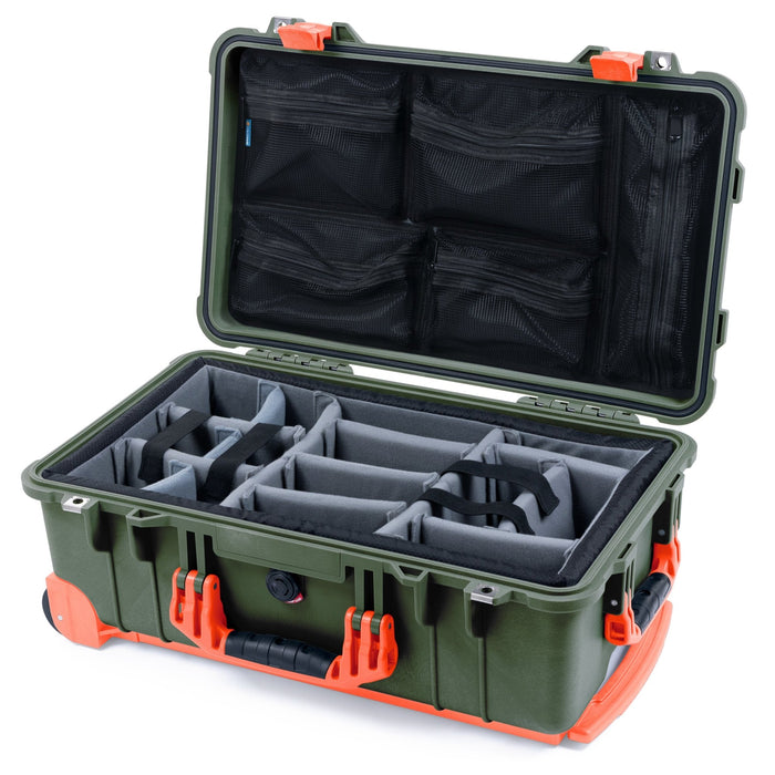 Pelican 1510 Case - OD Green & Orange Trolley - Padded Microfiber Dividers / Mesh Lid Organizer