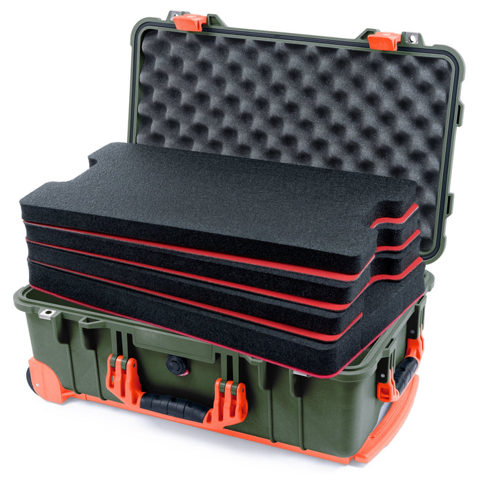Pelican 1510 Case - OD Green & Orange Trolley - DIY Tool Foam Kit / Convolute Lid Foam
