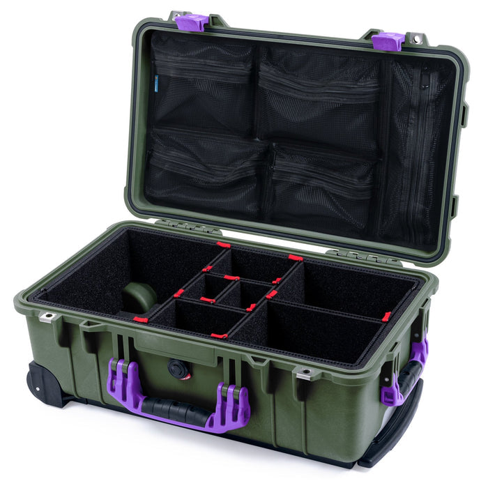 Pelican 1510 Case - OD Green & Purple - TrekPak Divider System / Mesh Lid Organizer